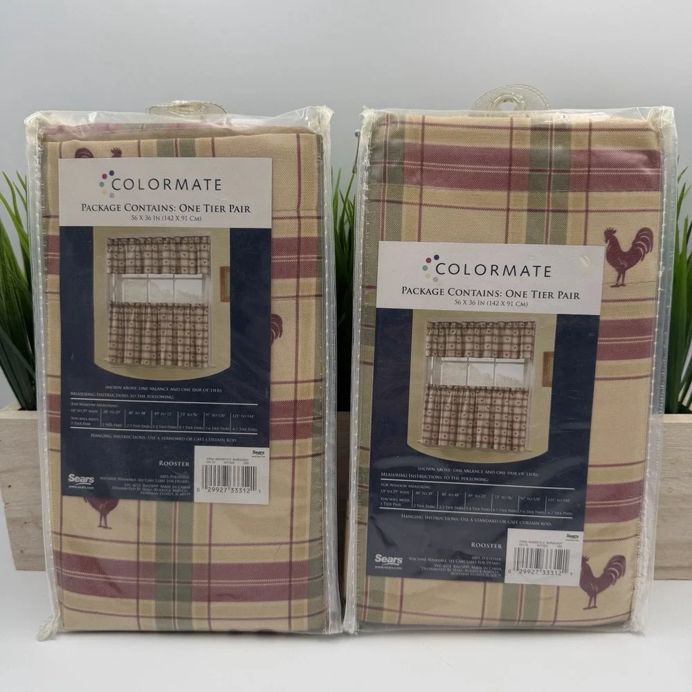 (2) COLORMATE Sears One Tier Pair Cafe Curtains Cottage Granny Core